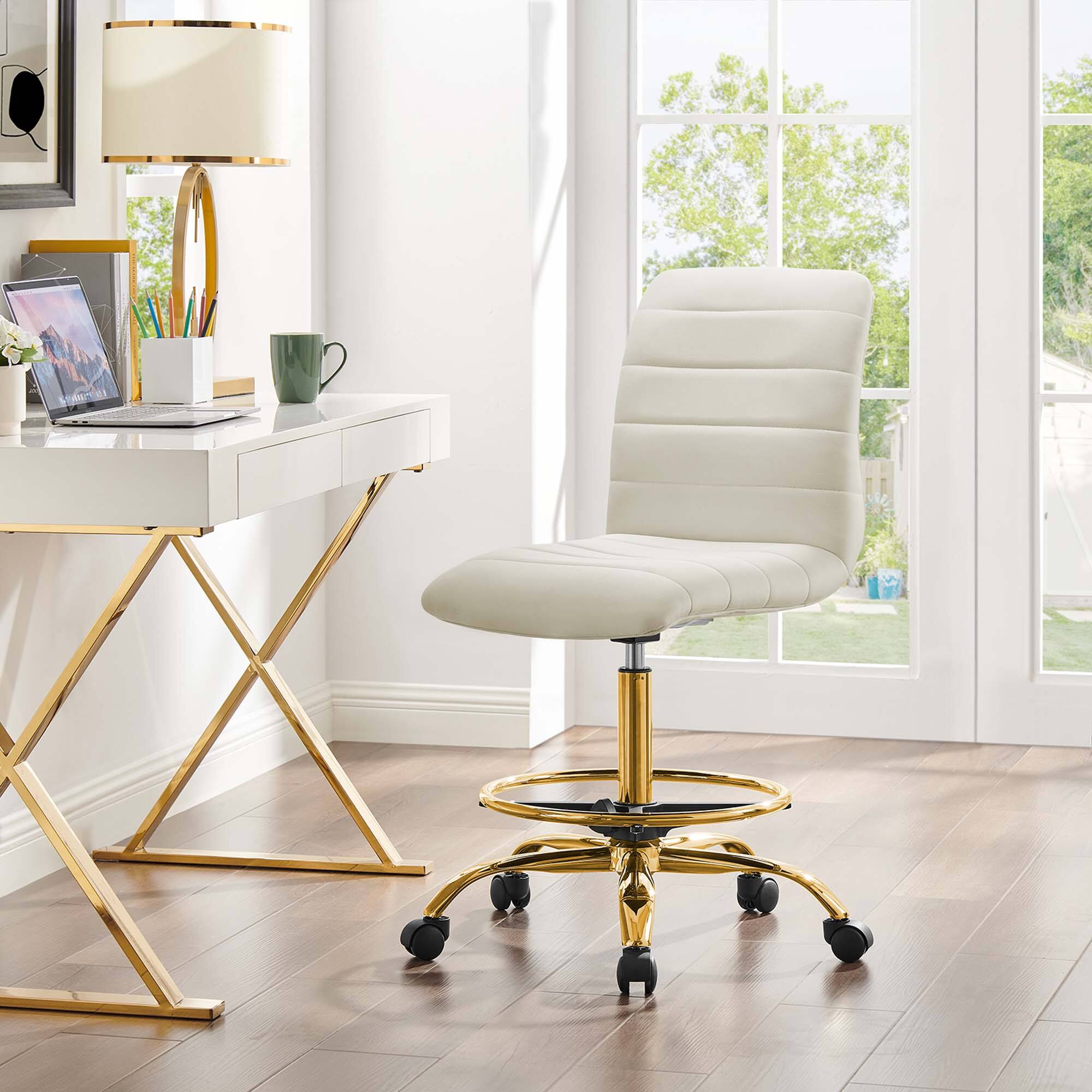 Alt View 4. Modway - Ripple Armless Performance Velvet Drafting Chair by Modway - White.