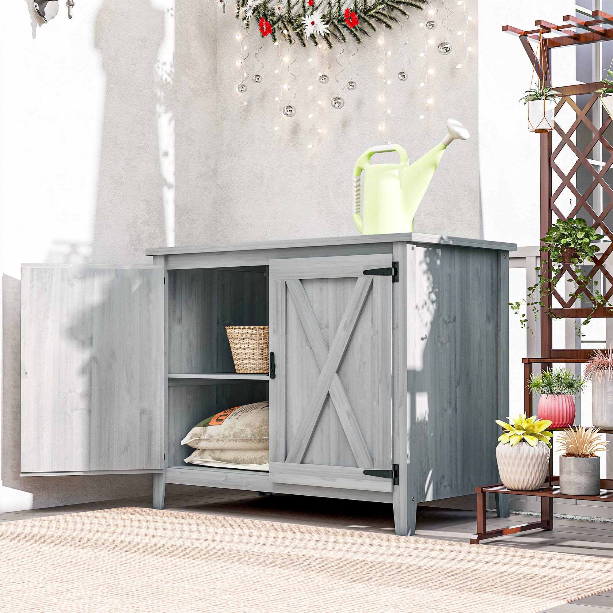 Alt View 1. Outsunny - Outdoor Storage Cabinet, Garden Shed Potting Shed with Shelf and Double Doors.