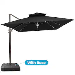 Crestlive Products - 10x13ft Aluminum Double Top Crank Cantilever Patio Umbrella with Lights with Base - Black