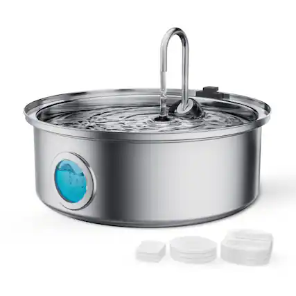 Front. Oneisall - PWF002B 7L/1.8Gal Automatic Dog Cat Water Fountain For Multi-Pet Stainless Steel BPA Free Ultra Quiet 5 Layer Filtration - Stainless.
