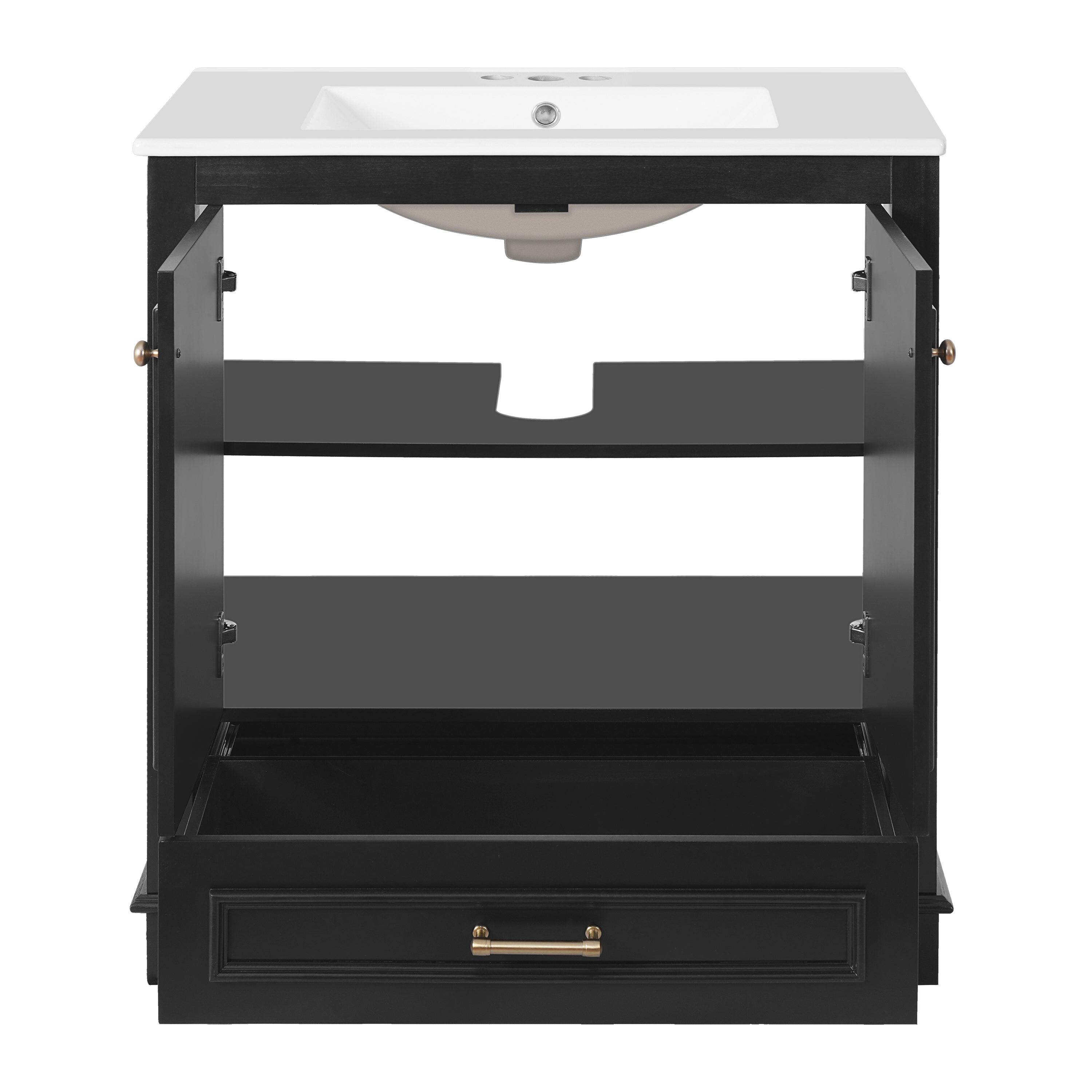 Alt View 9. Boyel Living - 30 Inch Bathroom Vanity with Ceramic Sink Solid Wood Frame Black - Black.