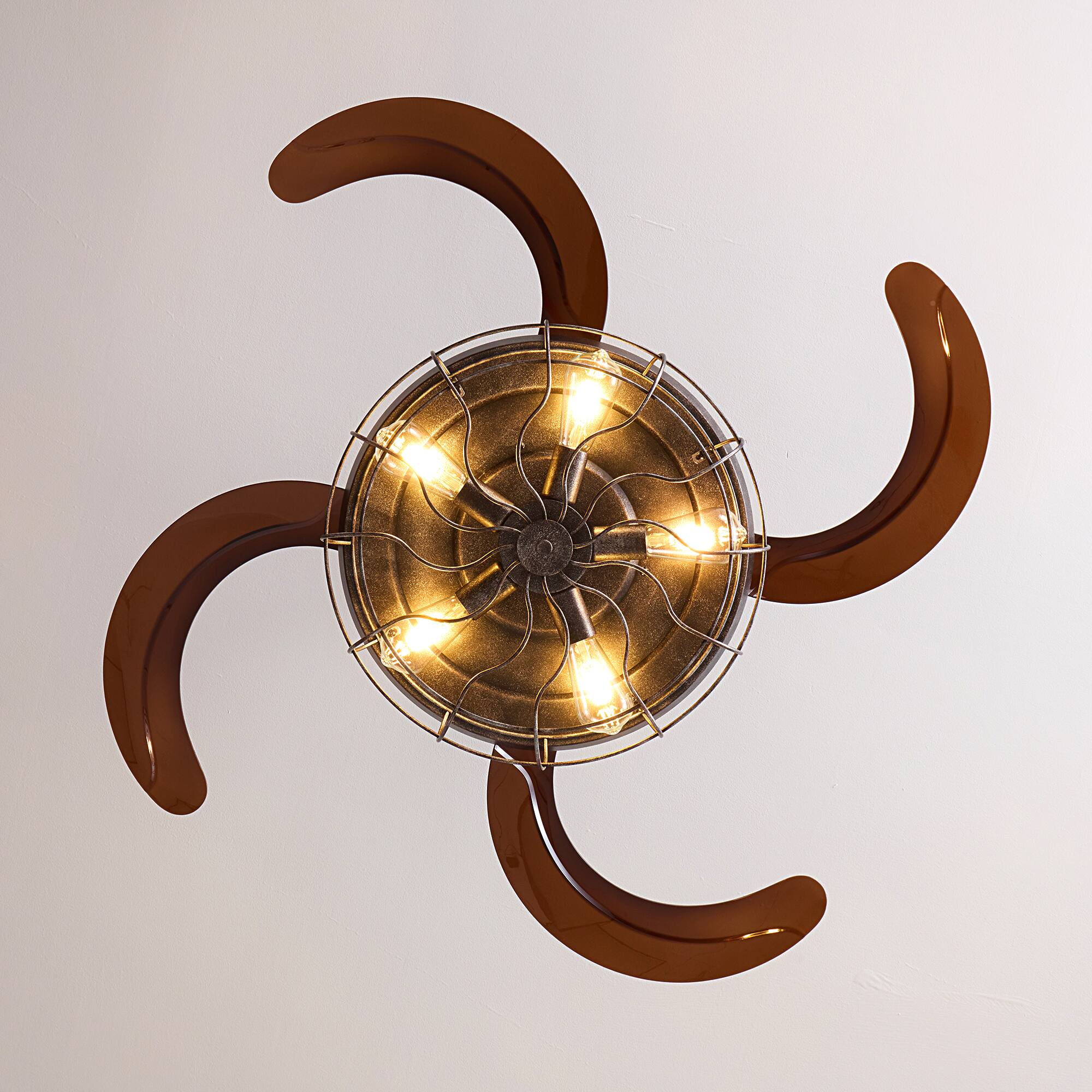 Alt View 9. Siljoy - 48 Inch Vintage Metal Cage Retractable Ceiling Fan Light 5 Dimmable Lamps Adjustable Downrod for Living Room Dining Room - Brown.