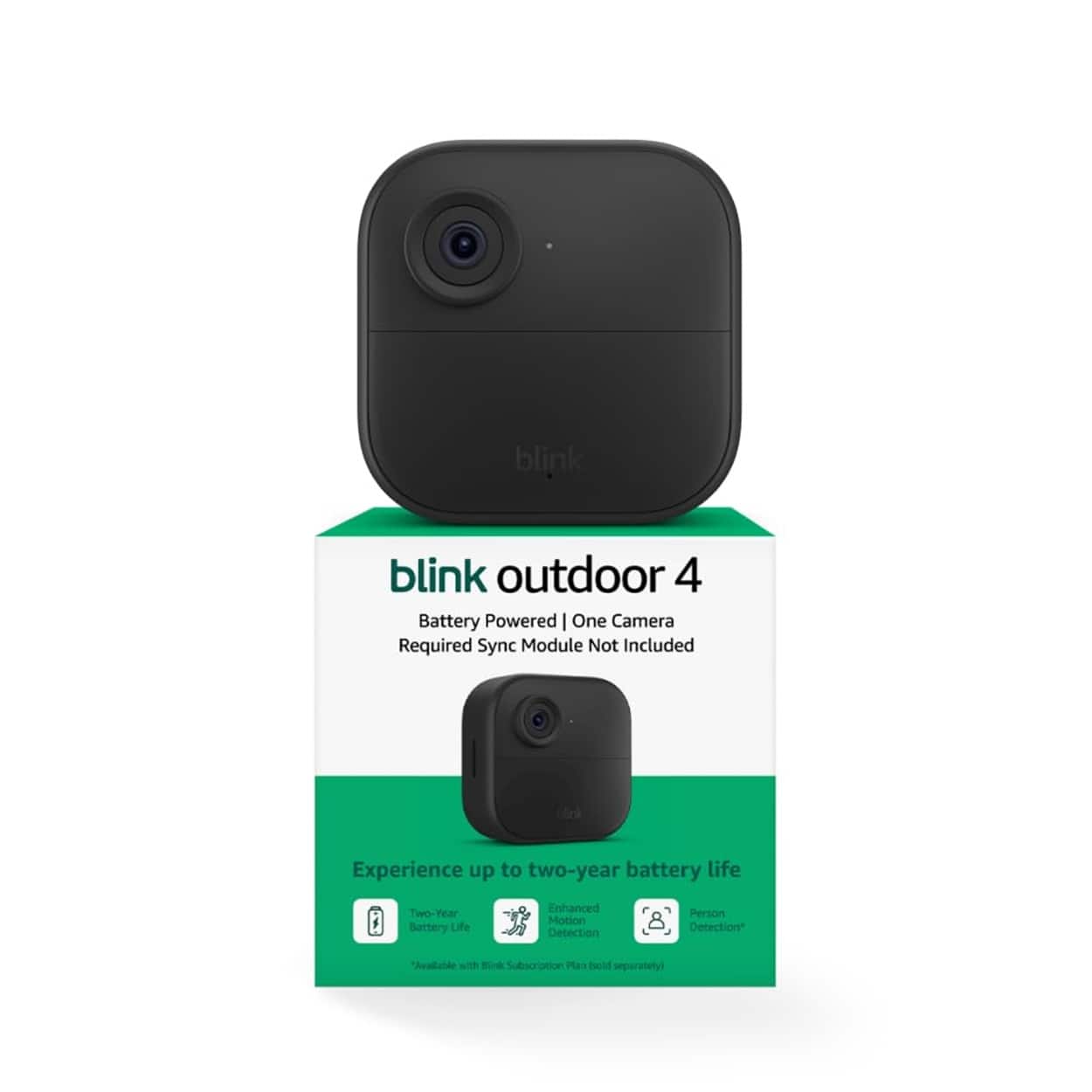 blink outdoor 4
Battery Powered | One Camera Required Sync Module Not Included
Experience up to two-year battery life
Two-Year Battery Life
Enhanced Motion Detection
Person Detection*
Available with Blink Subscription
*Plus sold separately