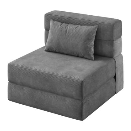 Front. Acekool - 4-in-1 Folding Sofa Bed Chair Bed, Convertible Sleeper with Pillow, Single - Grey.