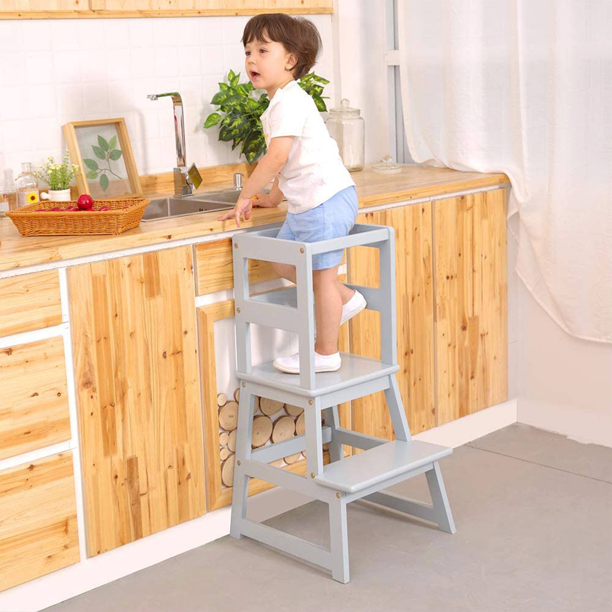 Alt View 2. SDADI - SDADI Kids Kitchen Step Stool Holds up to 150 Pounds with Safety Rail, Gray - Gray.