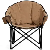 Costway - Folding Camping Moon Padded Chair with Carry Bag Cup Holder Portable - Brown - Front_Zoom