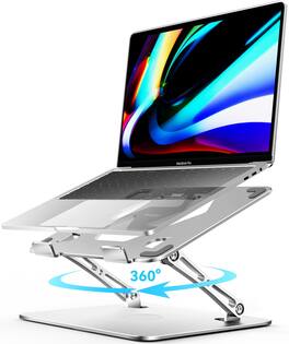 HongFei - Adjustable Laptop Stand with 360° Rotating Base, Ergonomic, Foldable & Portable, for MacBook Laptops up to 16 inches - Silver