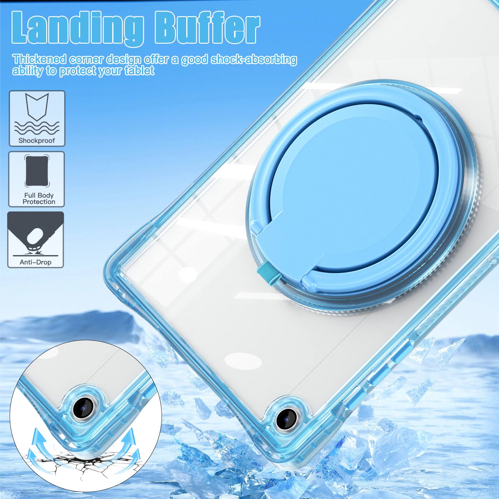Landing Buffer

Thickened corner design offers a good shock-absorbing ability to protect your tablet

Shockproof
Full Body Protection
Anti-Drop