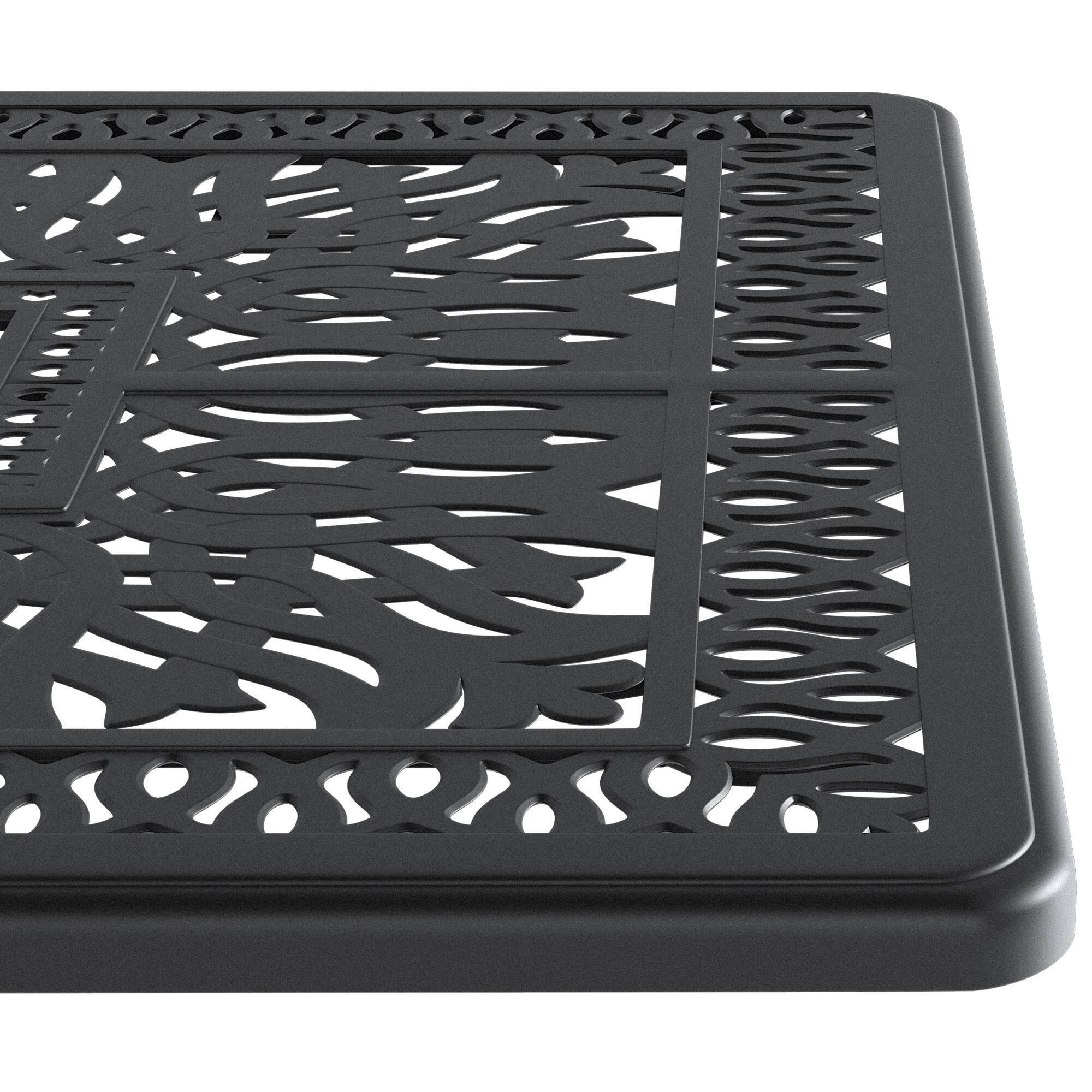 Left. APRILSOUL - 5827l X 3465w Inch Cast Aluminum Patio Dining Table Black Frame Umbrella Hole - Black.