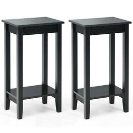 Gymax - 2PCS 2-Tier Nightstand End Side Table Coffee Table Wooden Legs Bedroom - Black