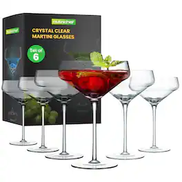 NutriChef - 6 Sets of Crystal Martini Glasses, 100% Hand Blown, Elegant & Reusable Packaging (NCGLMT68) - Clear
