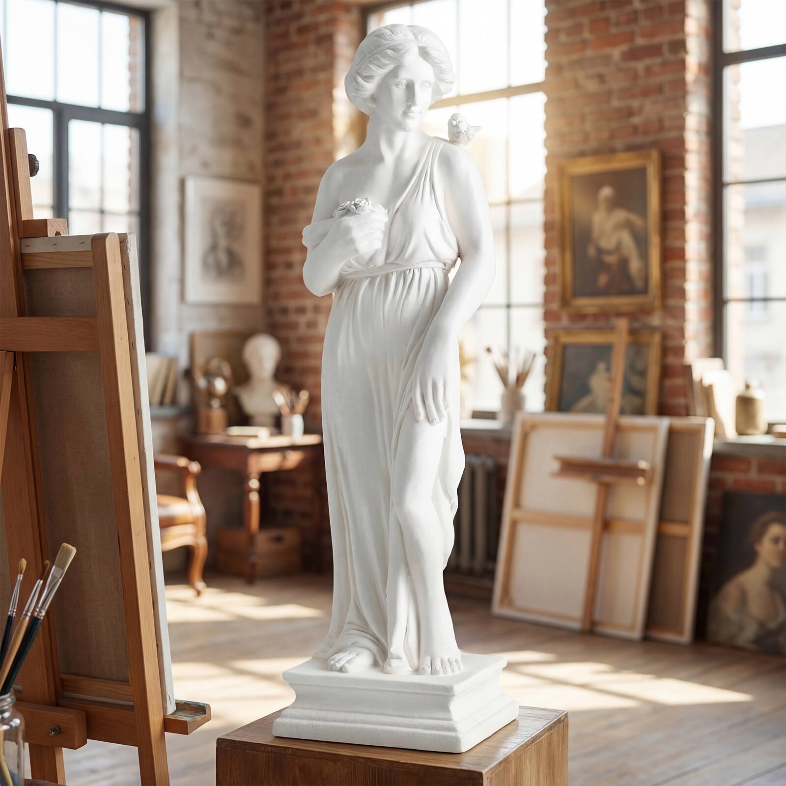 Alt View 5. Costway - Costway MgO Garden Goddess of Greek Mythology Sculpture with Antique Finish, Column Base - White.