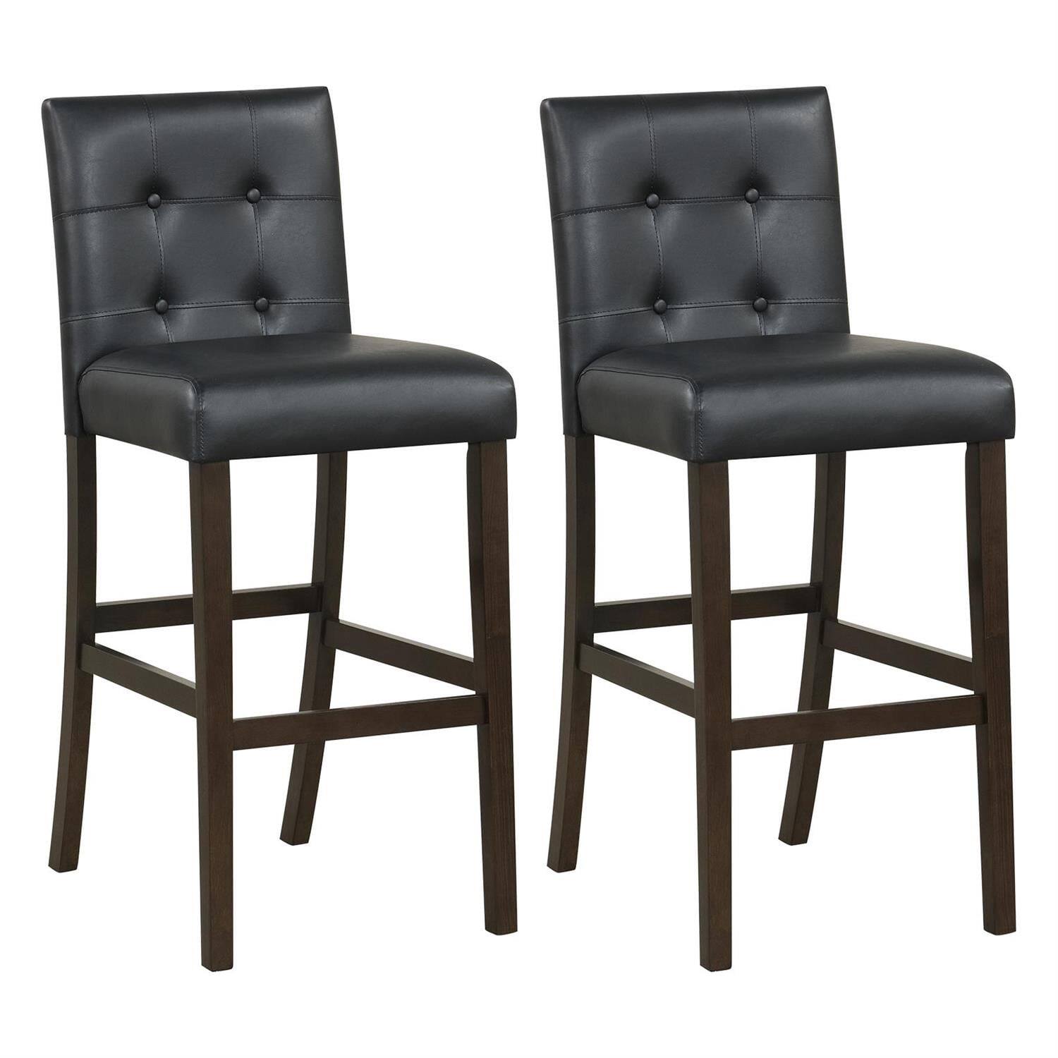 Angle. Pefilos - 29 Inch PVC Faux Leather Bar Stools Set of 2 with Solid Wood Legs, Upholstered Bar Chairs for Kitchen Island - Black.