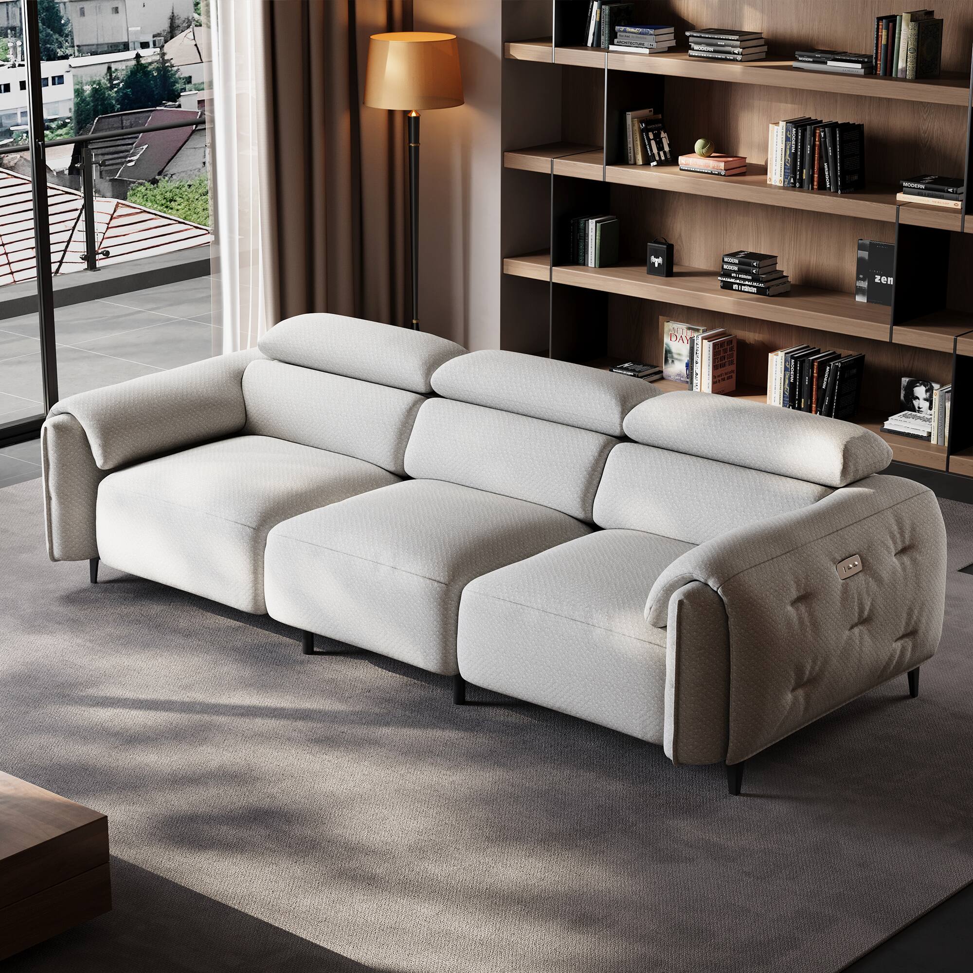 Angle. luck idea - 104.3" Electric Seat Sofa, 2 Seats Reclining Home Theater Seats - Gray.