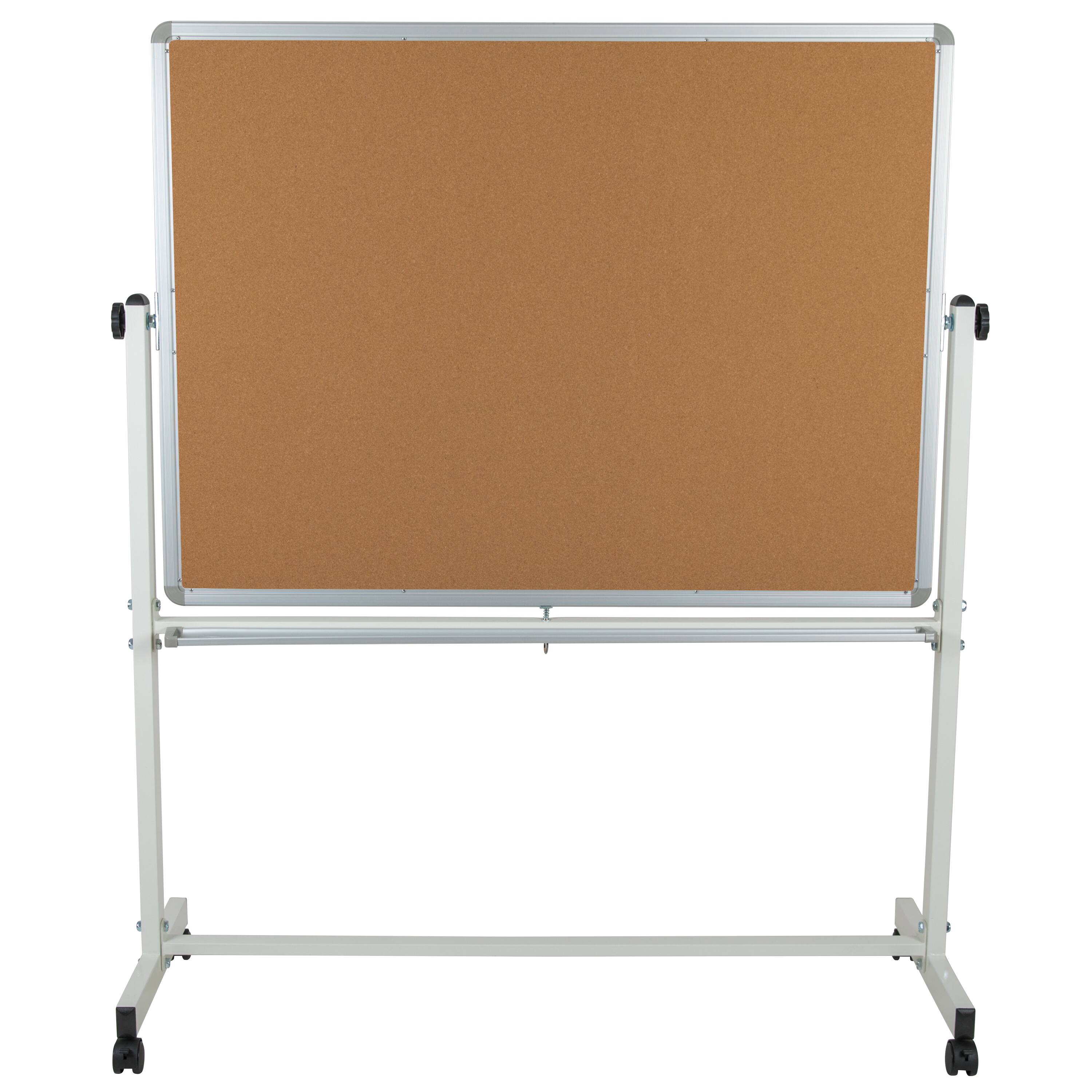 Alt View 5. Emma + Oliver - Reversible Mobile Cork Bulletin Board and White Board Stand with Pen Tray - Natural/White.