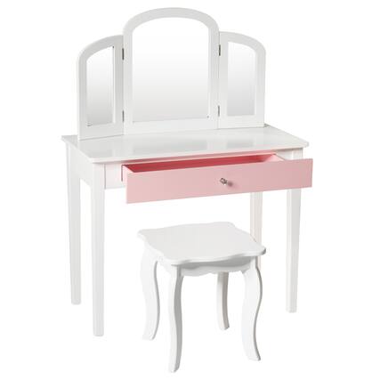 Front. Costway - Costway Kids Vanity Set Princess Makeup Dressing Play Table Set W/Mirror - White.