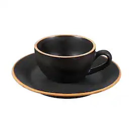 Unique Bargains - Handmade Vintage Espresso Cups, 3oz Coffee Cups & Saucers Ceramic Tea Cup w/Handle, Microwave Safe for Home Office Gifts - Morandi Black