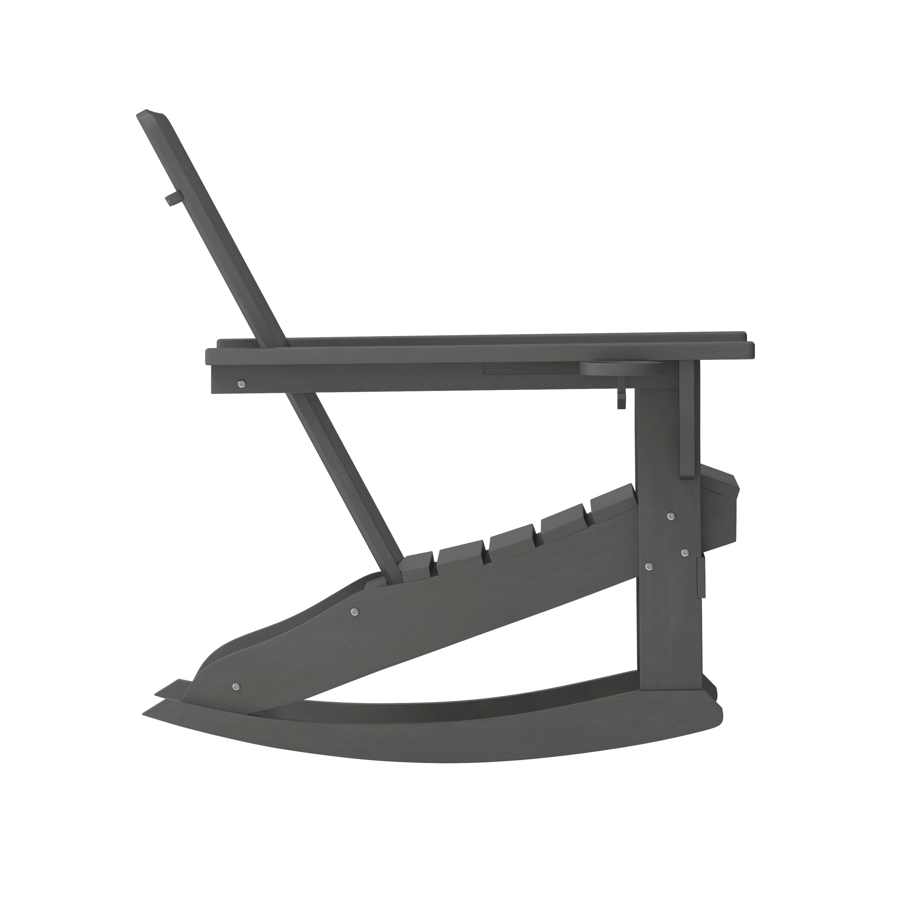 Alt View 8. Emma + Oliver - Haley Adirondack Rocking Chair with Cup Holder, Weather Resistant HDPE Adirondack Rocking Chair - Gray.