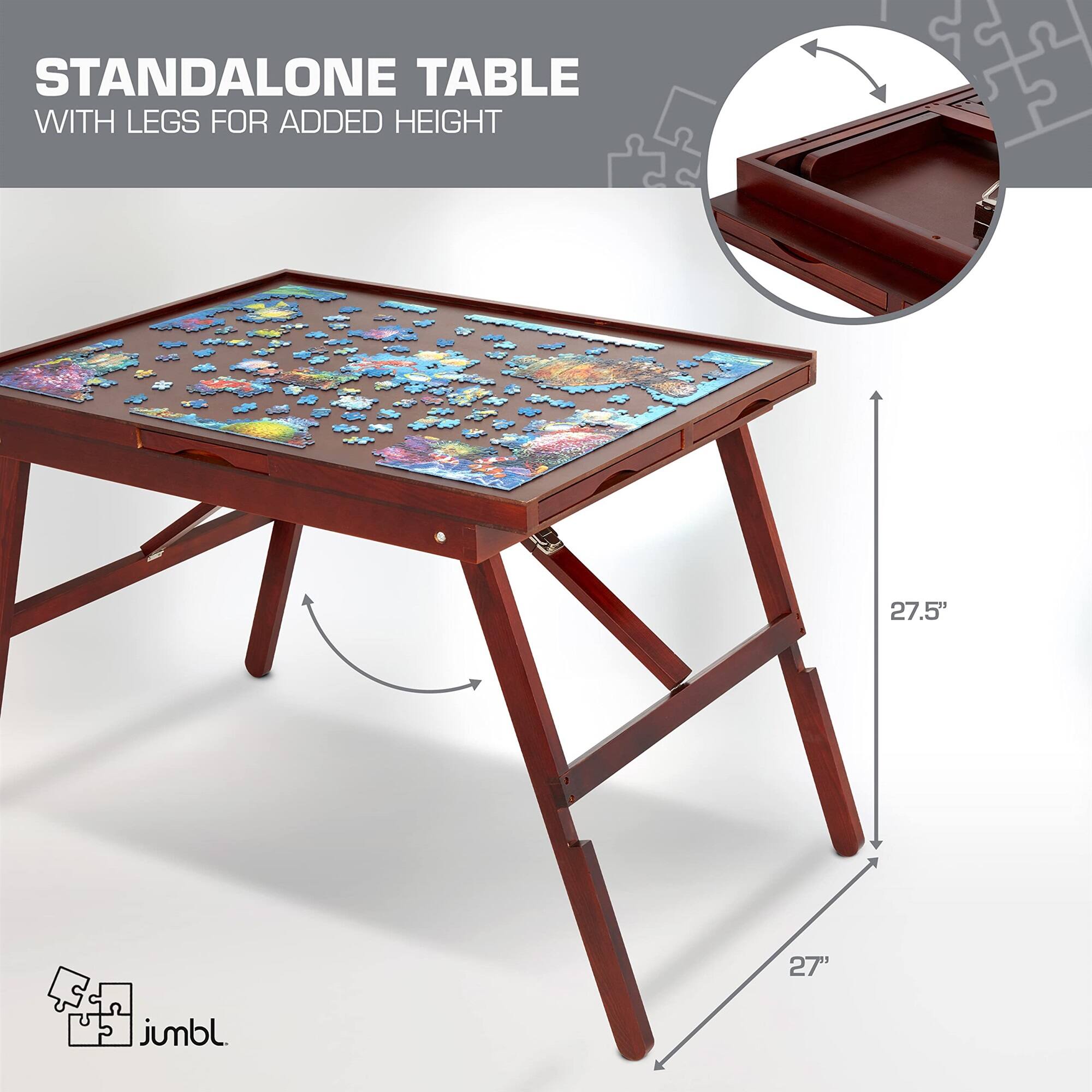 STANDALONE TABLE WITH LEGS FOR ADDED HEIGHT 27.5" 27" jumbl.