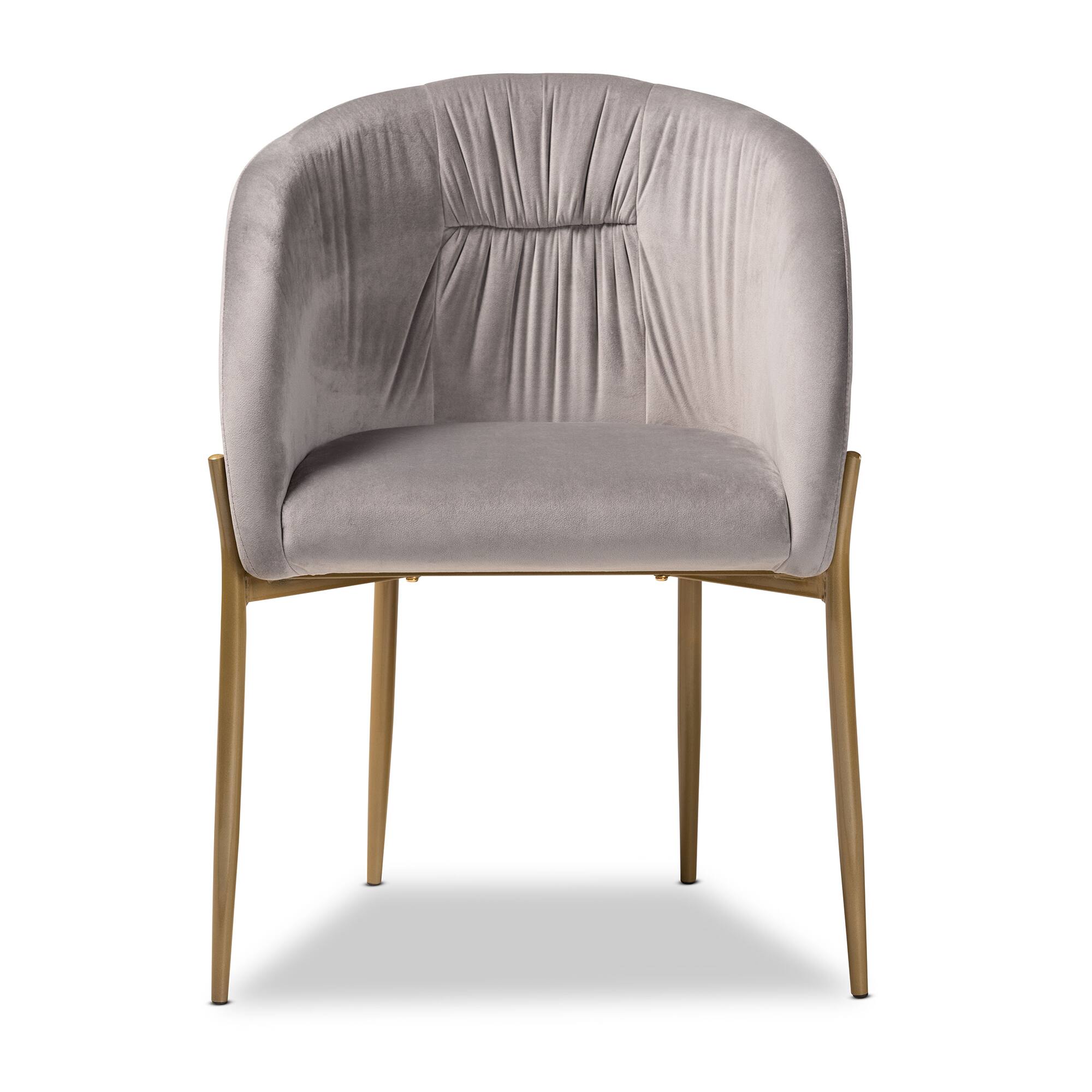 Angle. Baxton Studio - Ballard Modern Luxe and Glam Velvet Fabric Upholstered and Gold Finished Metal Dining Chair - Grey/Gold.