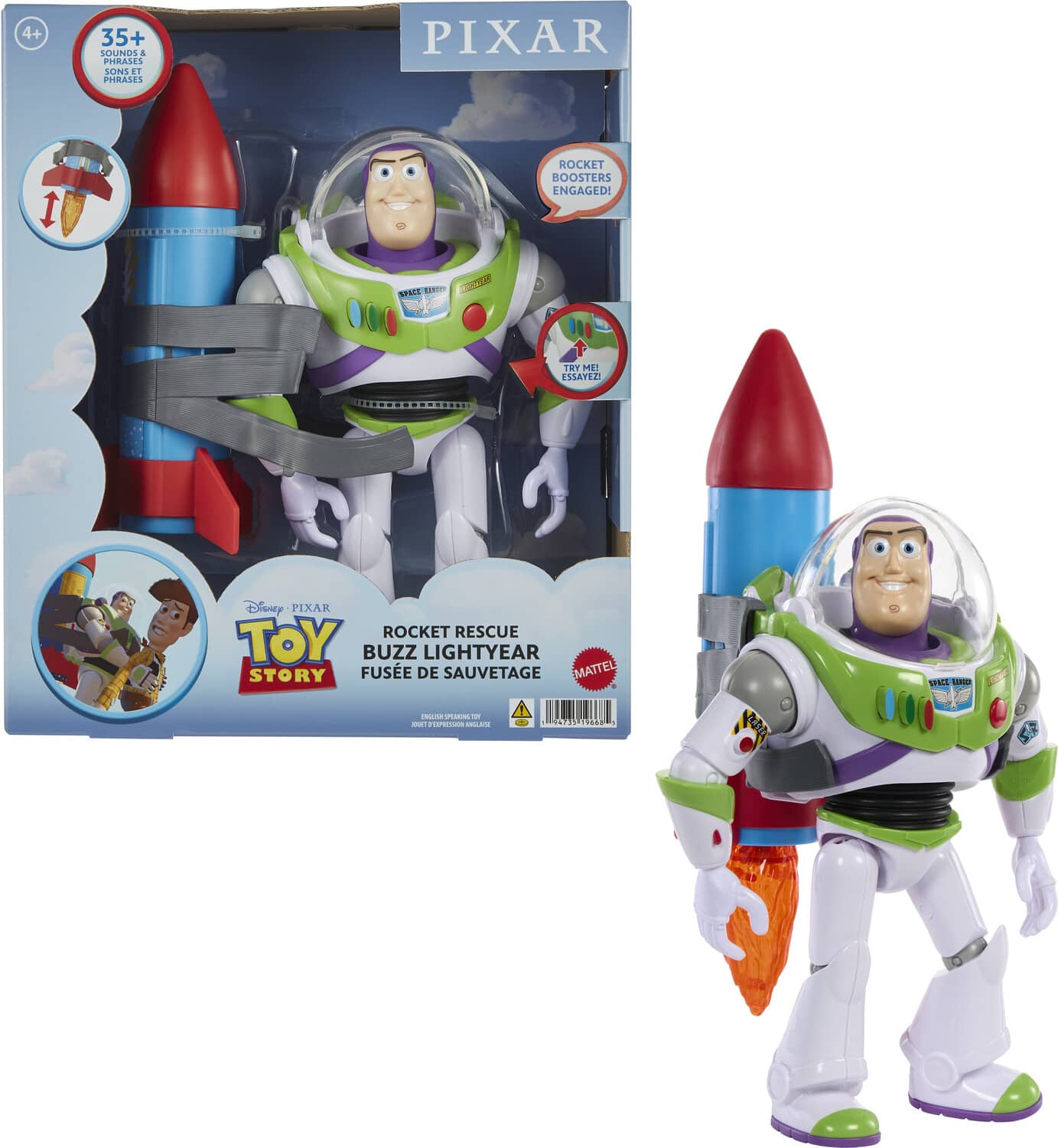 Mattel - Pixar Toy Story Buzz Lightyear 10-in Action Figure Toy with Rocket & Sounds - COLLECTABLES - Multicolor