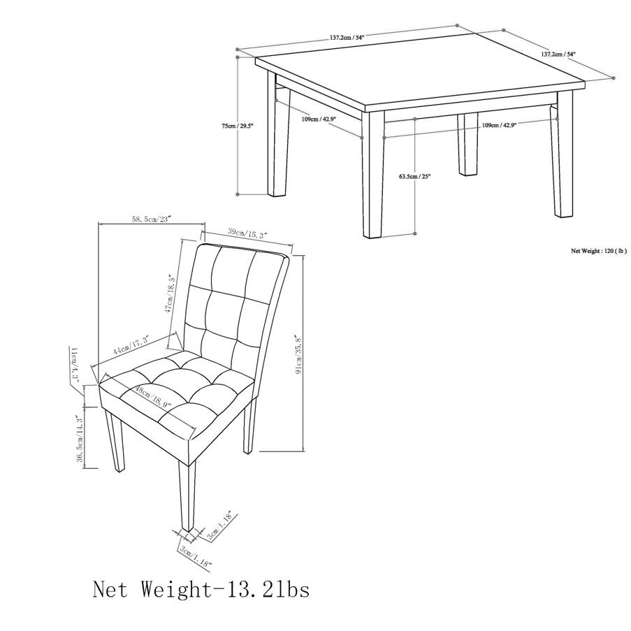 137.20m/54"  
137.2um/54"  
75om/29.5"  
109m/42.9"  
63.5cm/25"  
58.5cm/23"  
39cm/15.3"  
Net Weight: 120 lb  
Net Weight: 13.2lbs