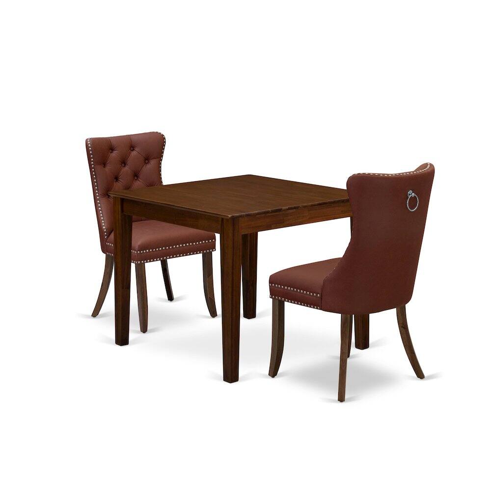 Left. East West Furniture - 3 Piece Dining Room Furniture Set Contains a Square Kitchen Table - Brown.