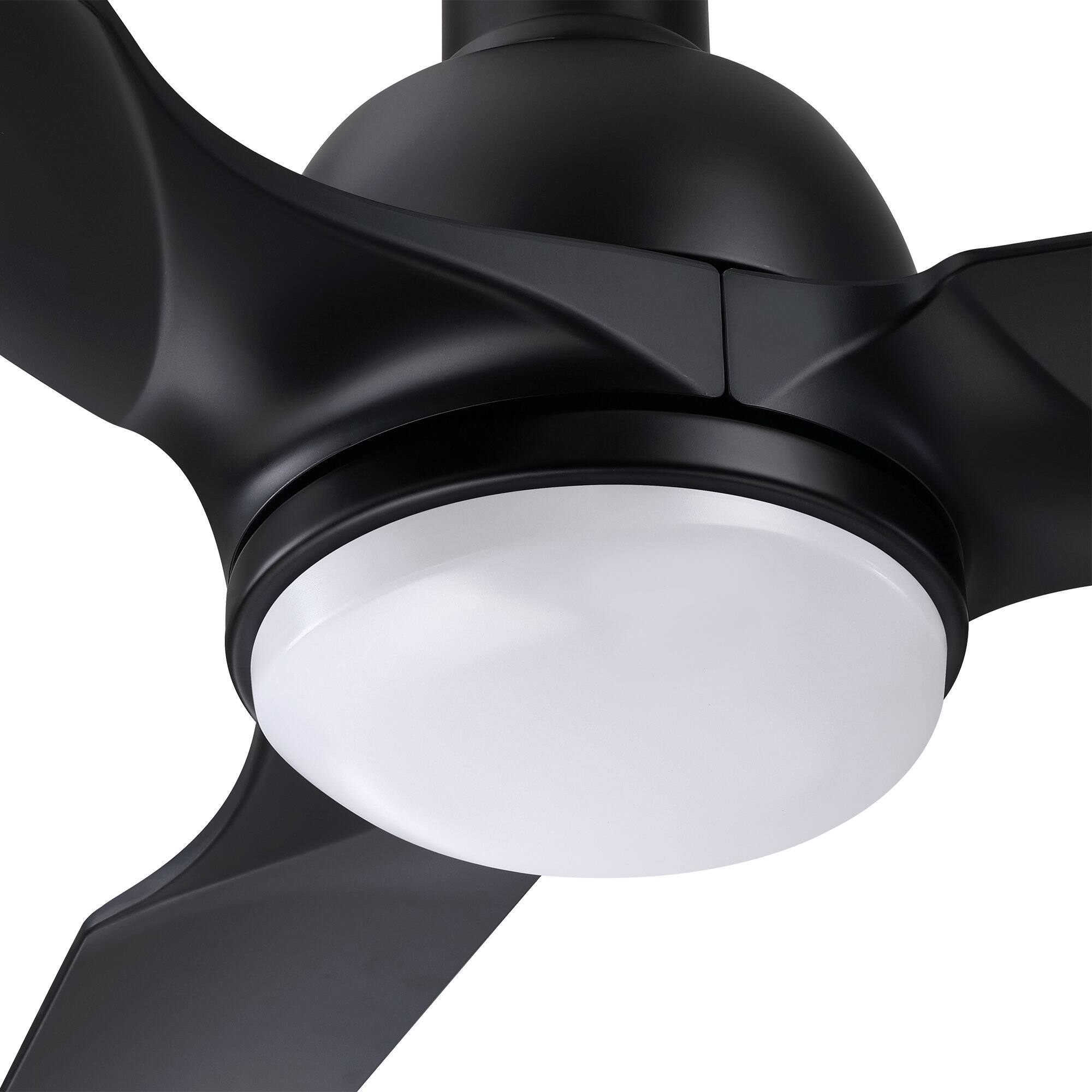 Alt View 2. Parrot Uncle - 52" Modern Black ABS 3-Blade Dimmable LED Ceiling Fan with Remote - Black.