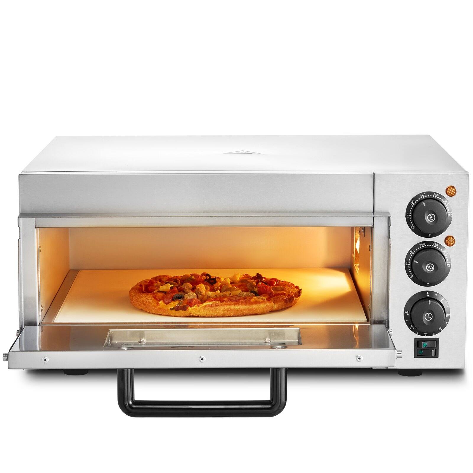 Alt View 8. Glintex - 14in Electric Pizza Oven Countertop, Adjustable Temp for Indoor Cooking and Commercial Kitchen - Silver.