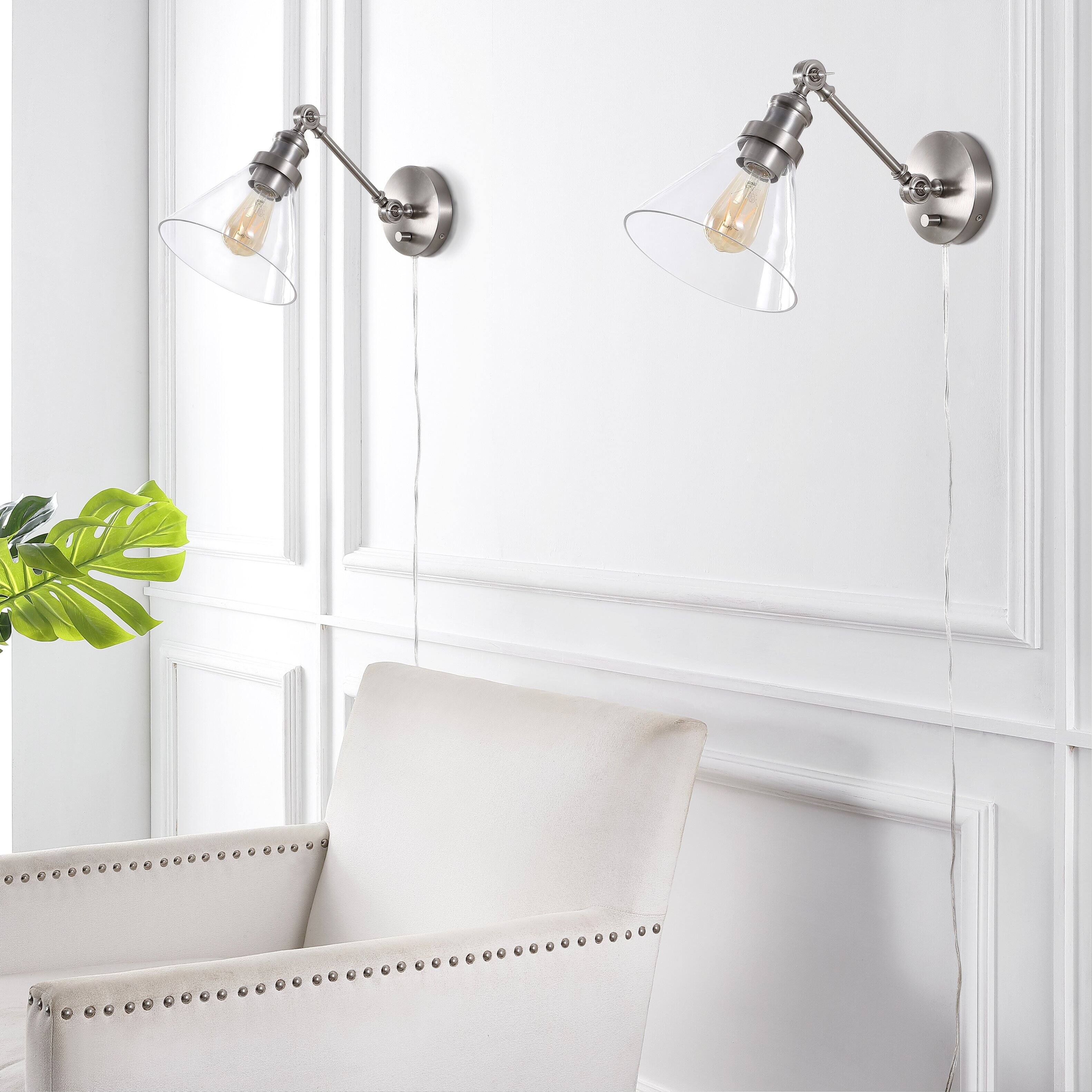 Alt View 5. Jonathan Y - Cowie 8" Iron/Glass Adjustable LED Wall Sconce, Nickel (Set of 2) - Nickel.