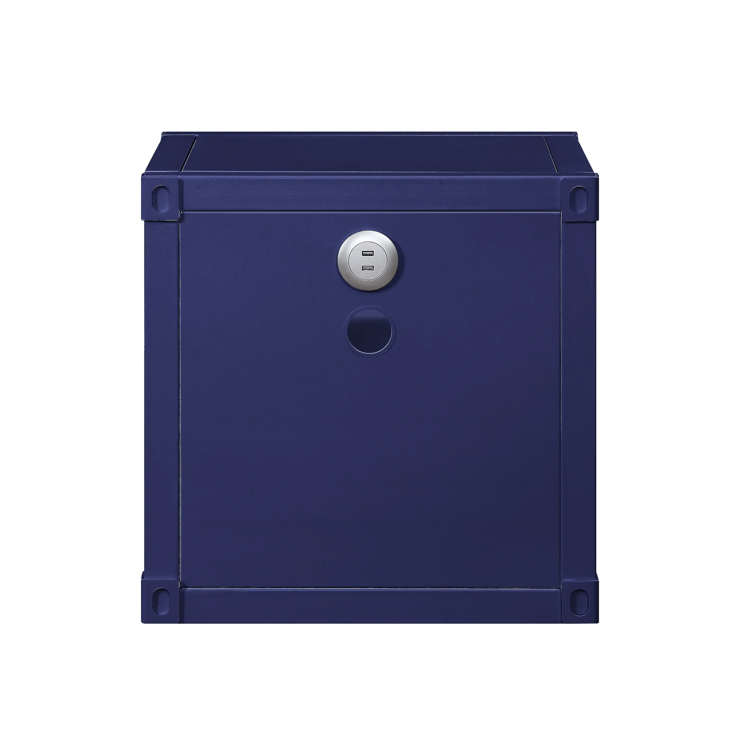Alt View 3. Manhattan Lane - Metal Nightstand with 2 Open Compartment and USB Port - Blue.