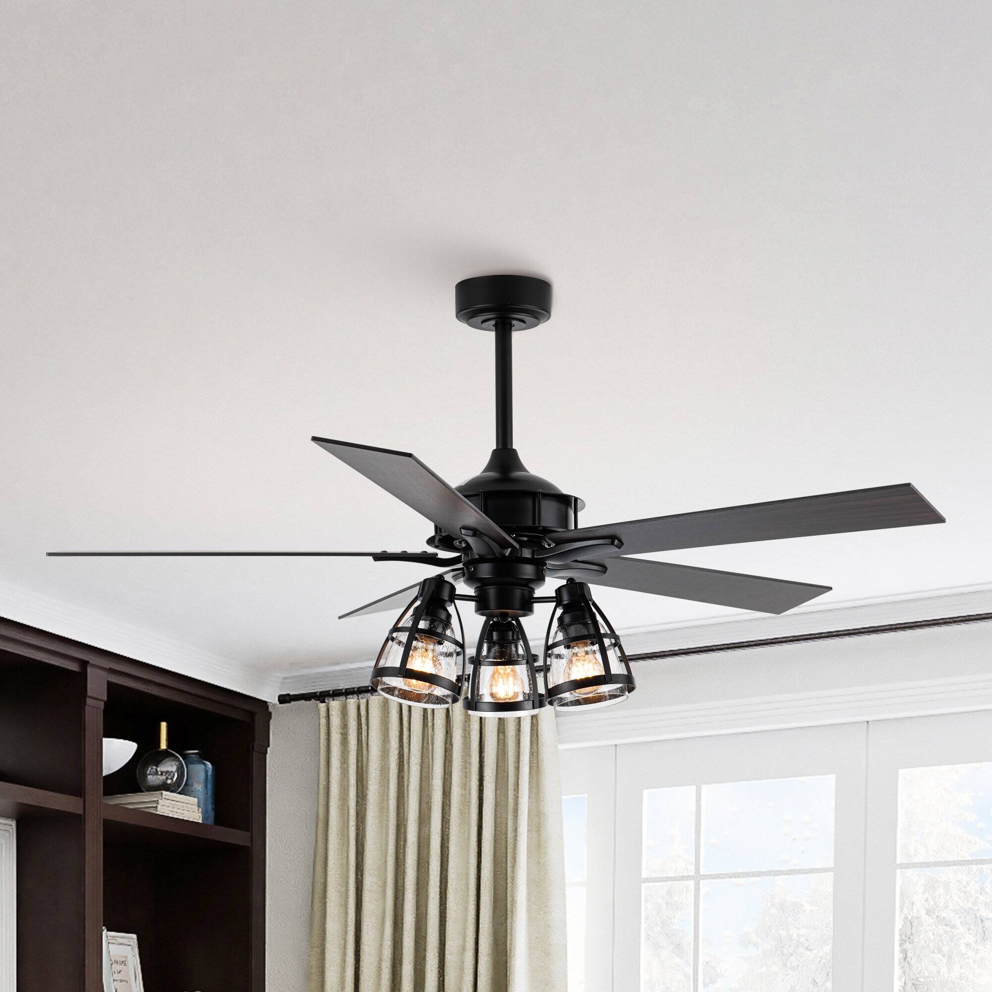 Angle. Parrot Uncle - 52" Industrial Matte Black 3-Light Glass Ceiling Fan with Remote - Matte Black.