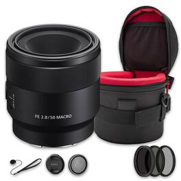 Bundle - Sony - FE 50mm f/2.8 Macro Lens (SEL50M28) + Filter Kit + Case + Cap Keeper - Black