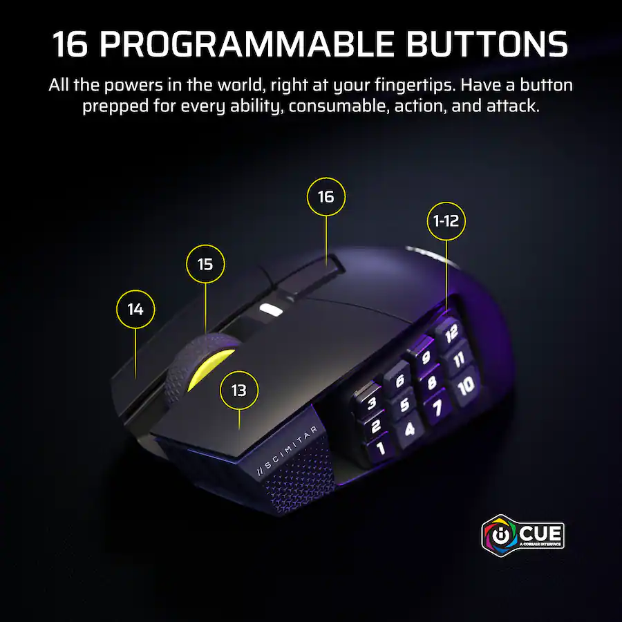 CORSAIR Scimitar Elite Wireless SE MOBA/MMO Gaming Mouse with 16 ...