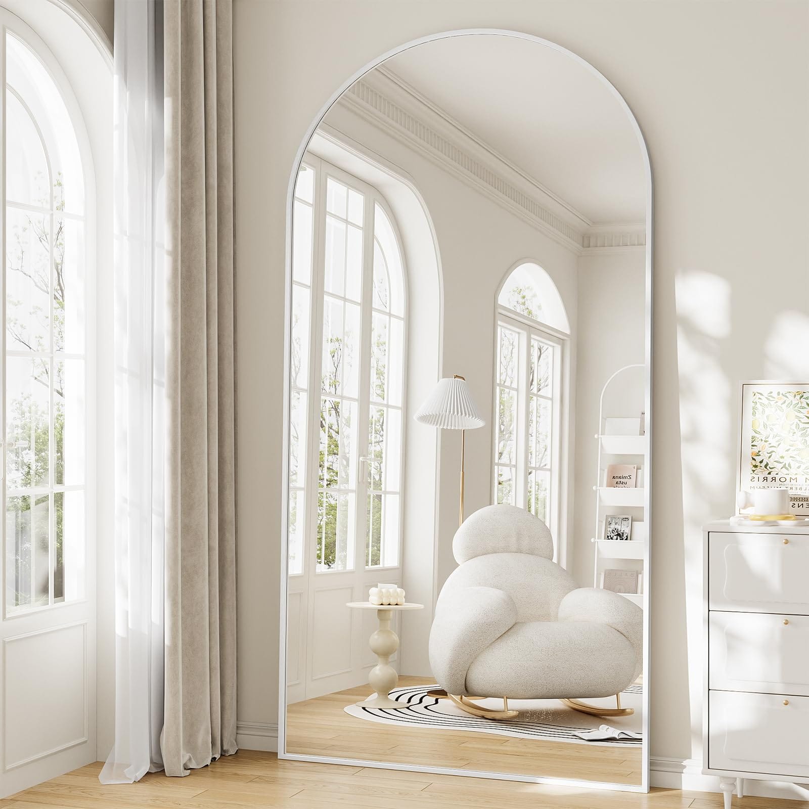 Hanke - Arched Full Length Mirror - Wall Mounted floor Aluminum Alloy Frame Body Mirrors For Bathroom Living Room - White 78"L x 35"W