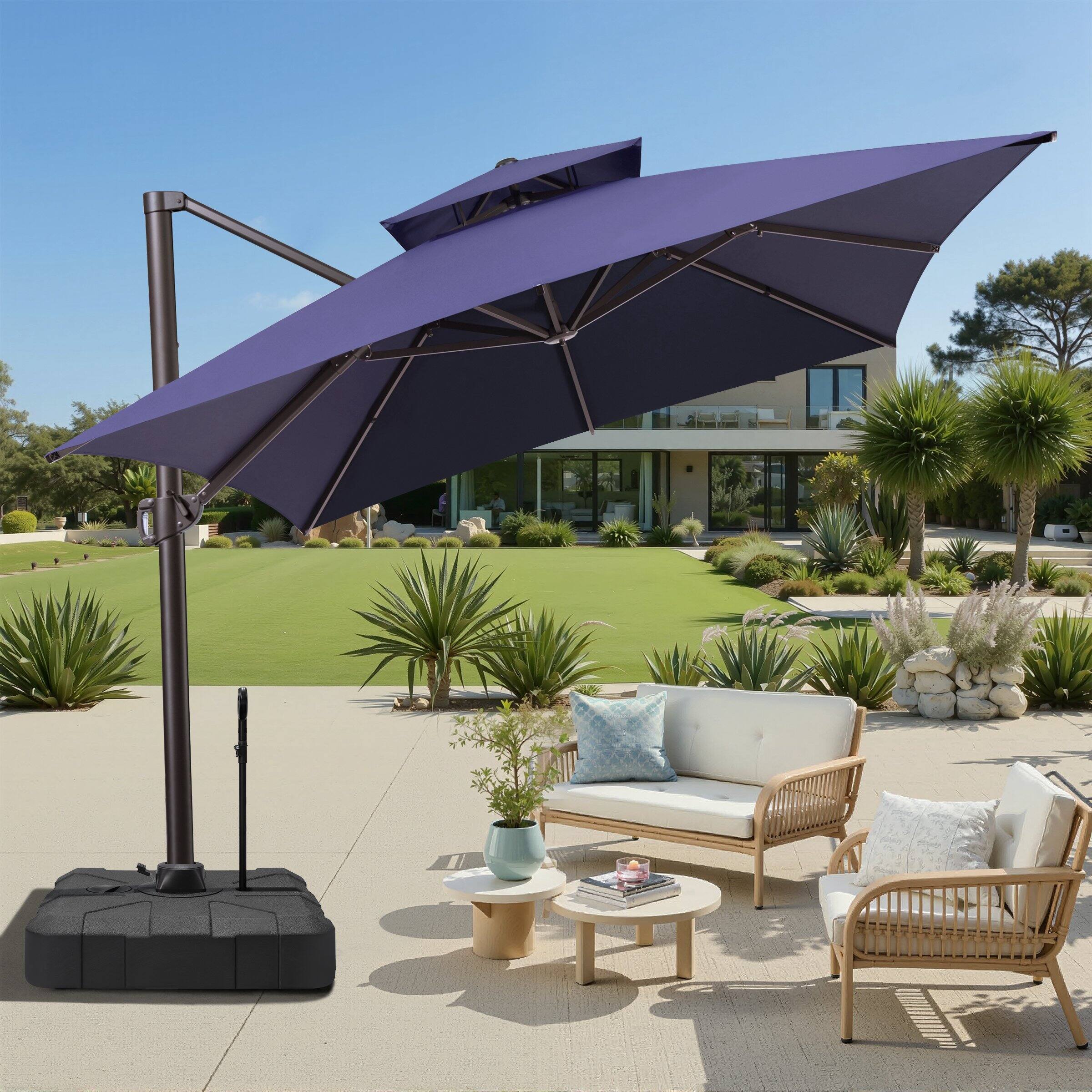 Back. Crestlive Products - Crestlive Products 10x13ft Aluminum Double Top Crank Cantilever Patio Umbrella with Base - Navy blue.