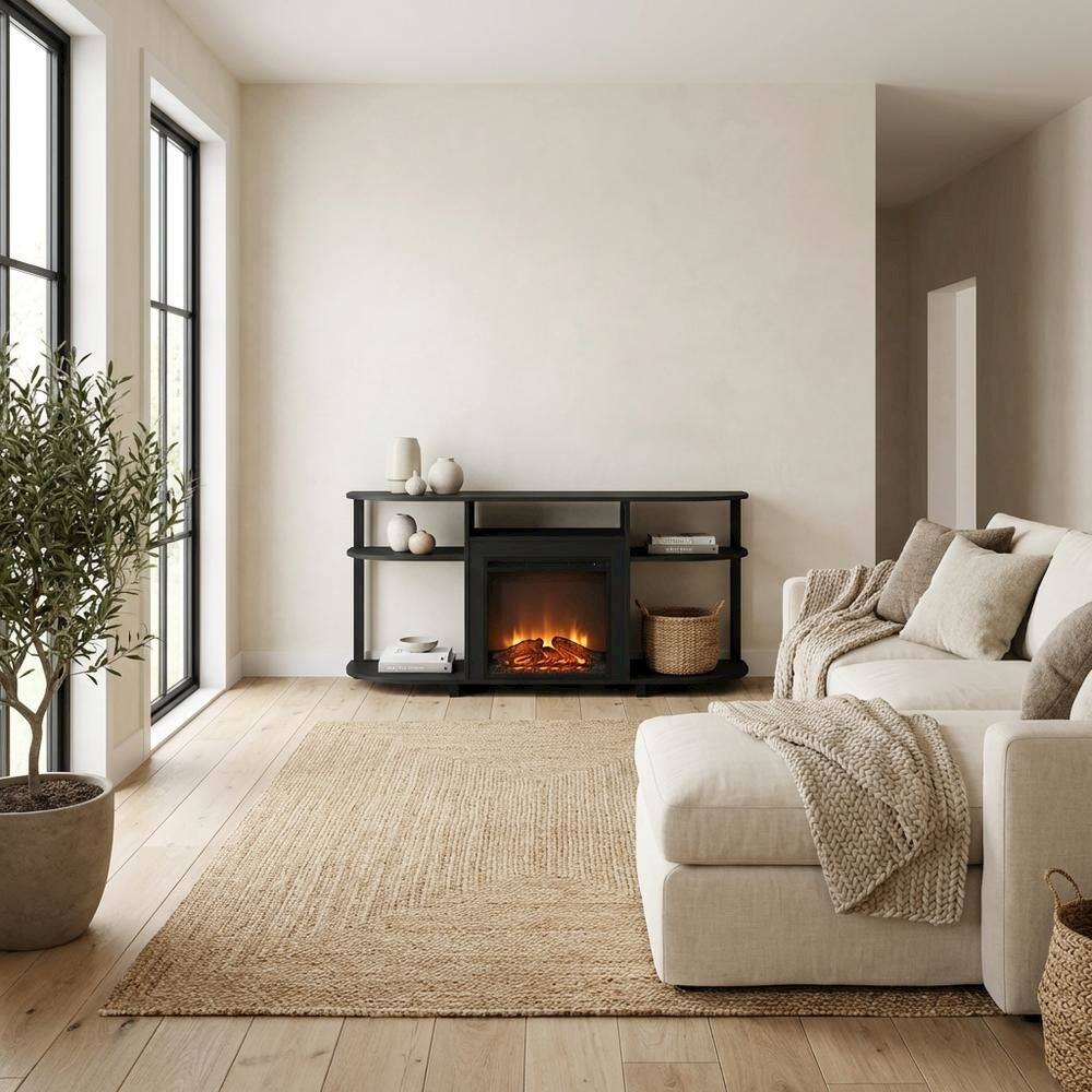 Alt View 2. FurniFact - Brown Fireplace TV Stand with Rubberwood and Walnut Veneers for 55 Inch TVs - Brown.