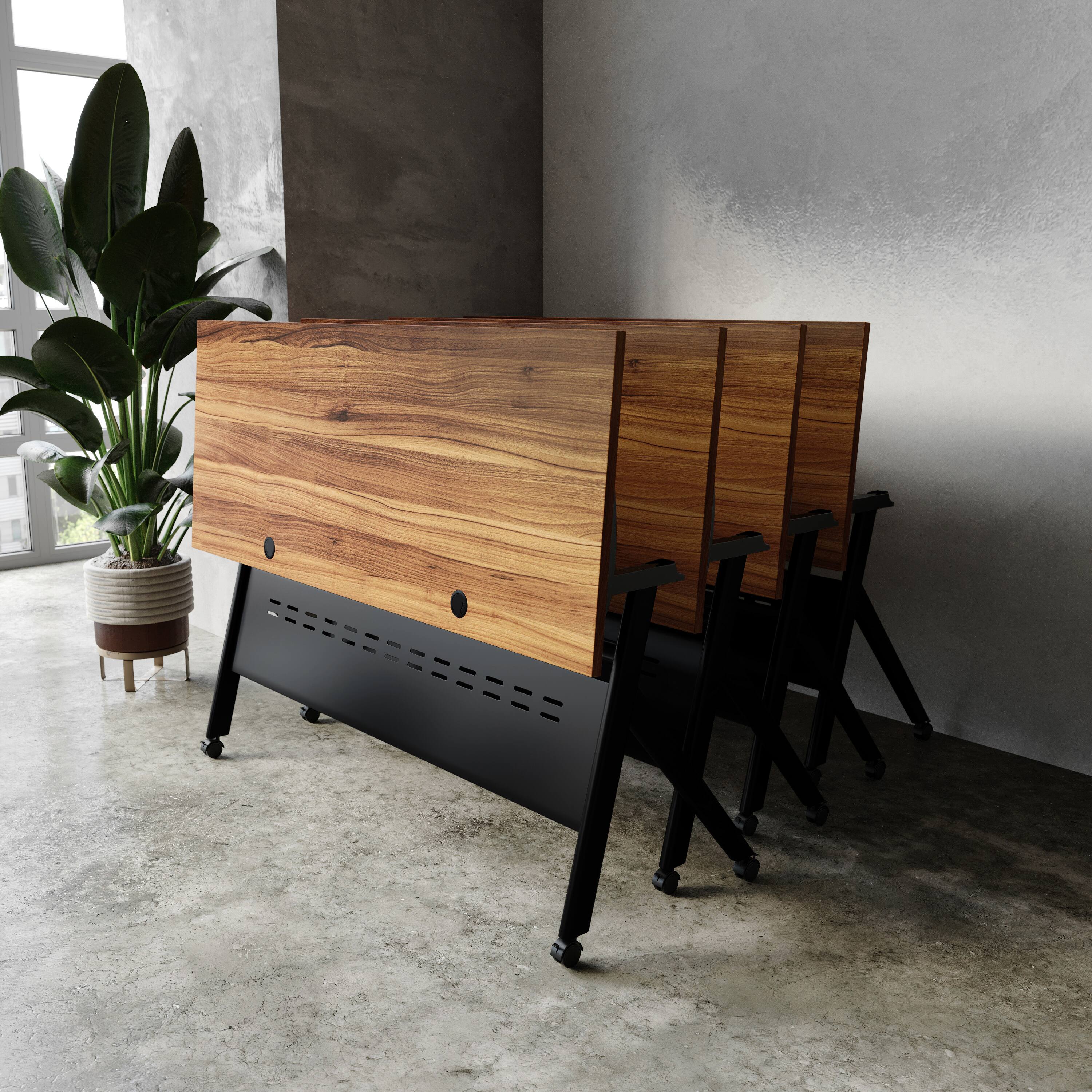 Alt View 2. Flash Furniture - Davis Commercial Grade 60" x 24" Heavy-Duty Nesting Flip Training Table with Y-Legs, Modesty Panel, 1" Thick Walnut Tabl - Brown.