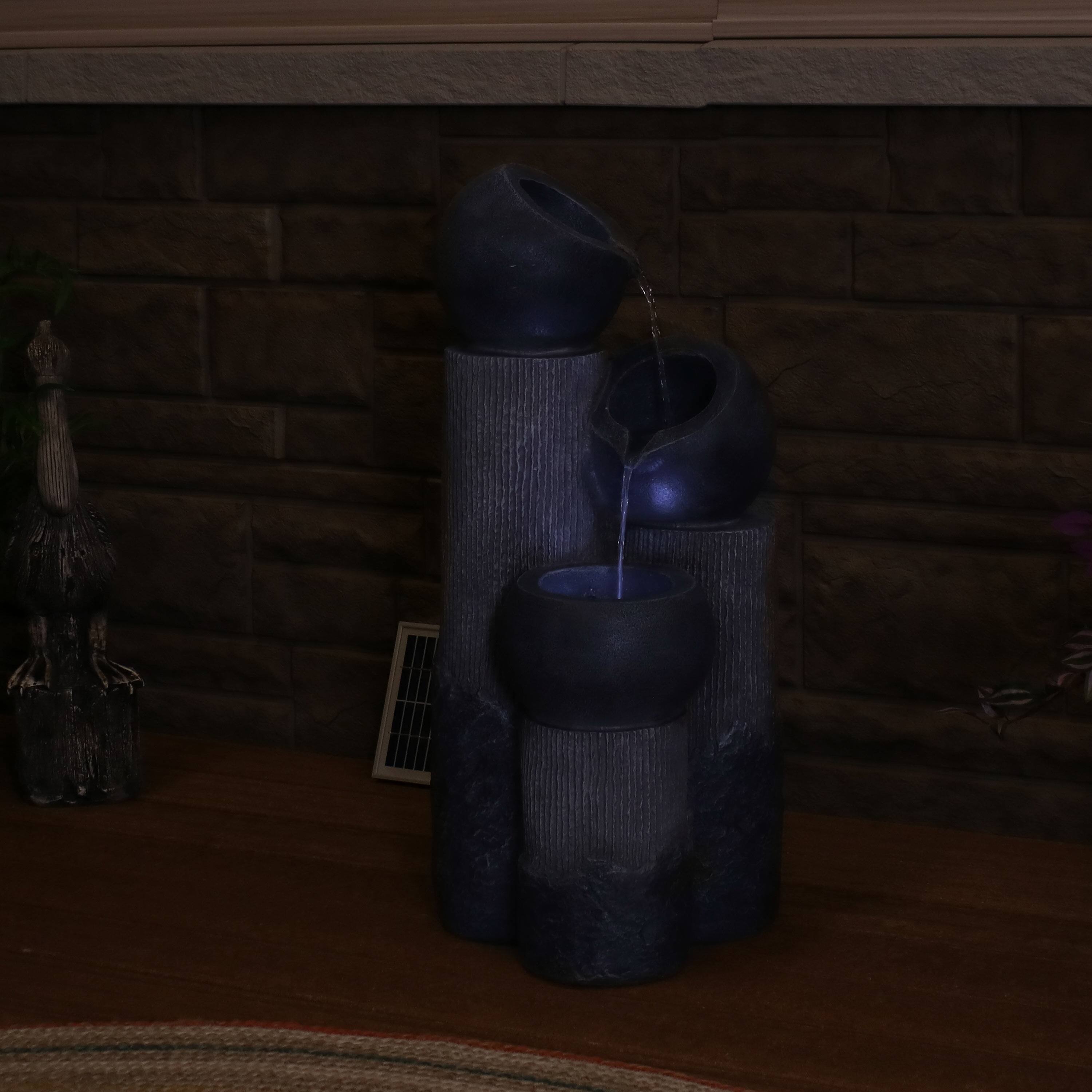 Alt View 5. Sunnydaze - Cascading Tiered Cups Solar Water Fountain with Battery - 31 in - Grey.