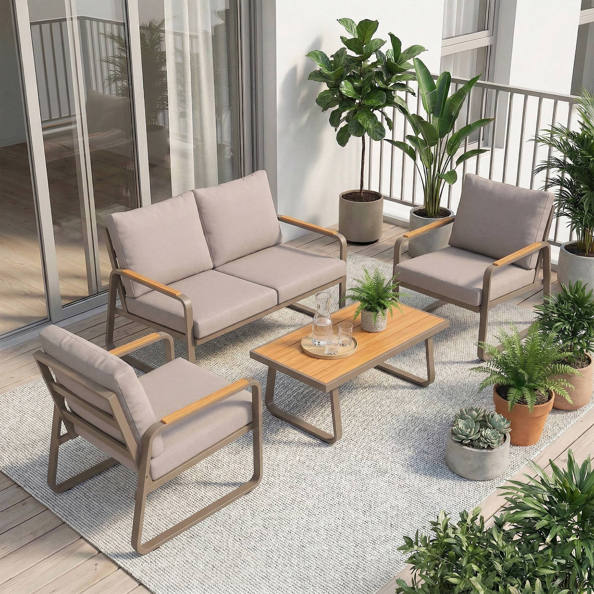 Alt View 7. Outsunny - Piece Patio Furniture Set, Outdoor Sofa Set with Loveseat, 2 Armchairs - Brown.