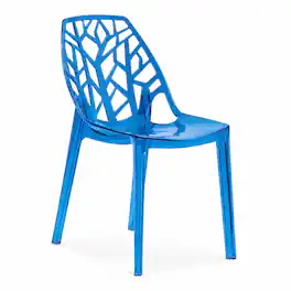 LeisureMod - Cornelia Modern Stackable Accent Dining Chair with Cut Out Backrest Design for Dining Rooms or Patios - Transparent Blue