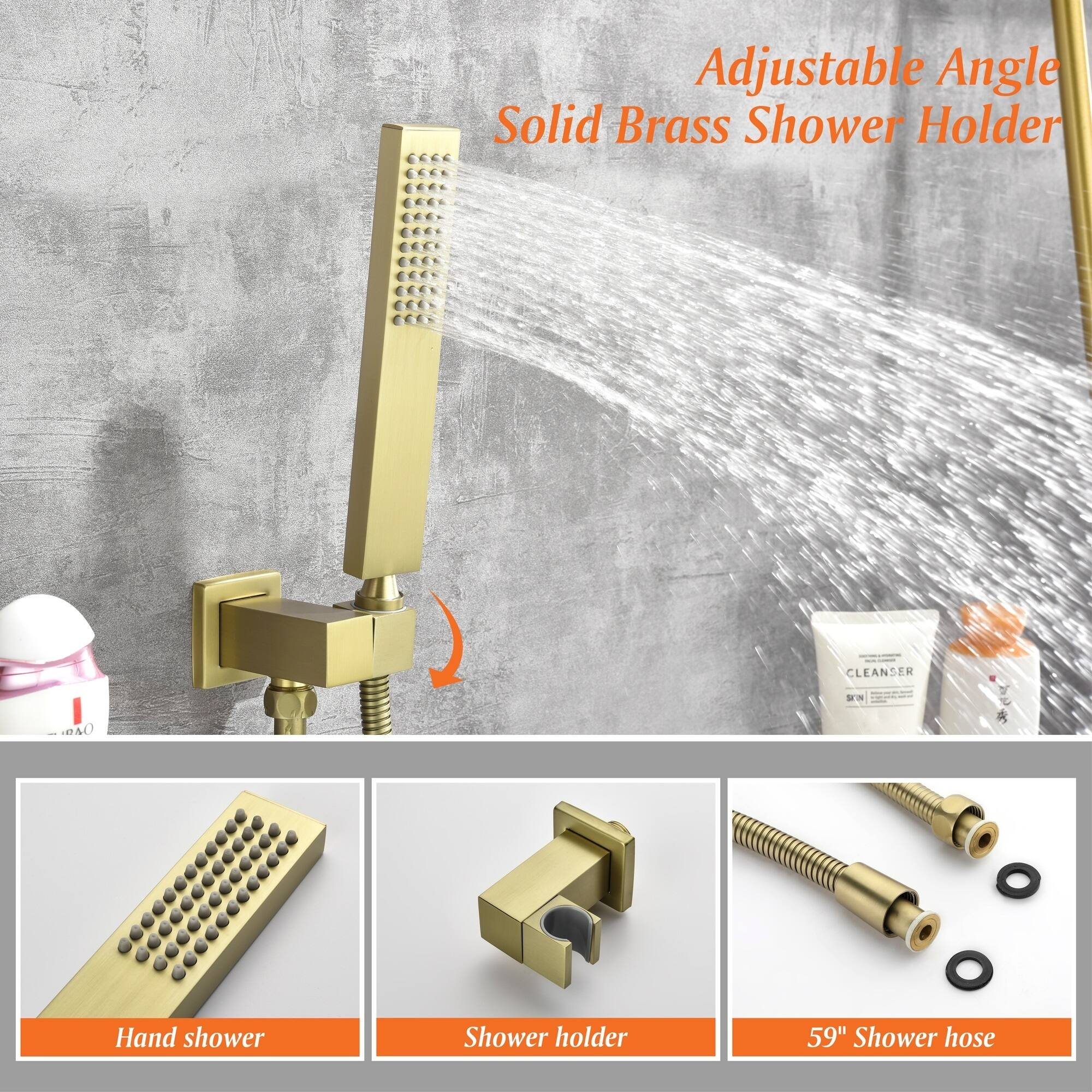 Adjustable Angle Solid Brass Shower Holder  
Hand shower  
Shower holder  
59" Shower hose