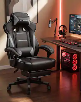 GTPlayer - Gaming Chair with Footrest Big and Tall Racing Style Computer Chair - Gray