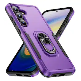 Dteck - for Samsung Galaxy S25 FE Heavy Duty Case with Foldable Metal Ring Stand,Fit Magnetic Car Holders,Shockproof Cover - Purple/Black