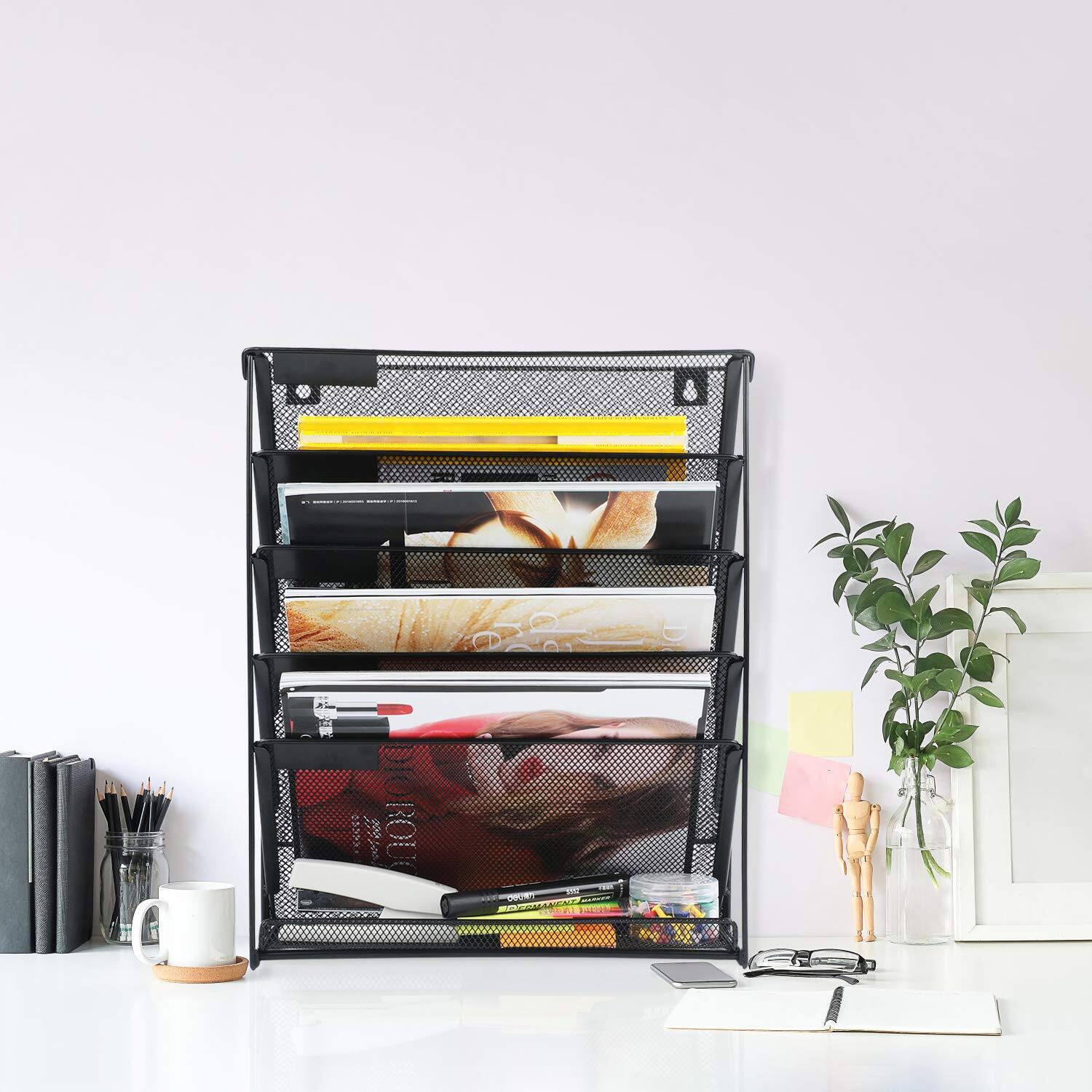 Alt View 4. Dapper Styles - Wall File Holder 6-tier Hanging Organizer Mount Paper Folder Mail For Officeschool - Black.