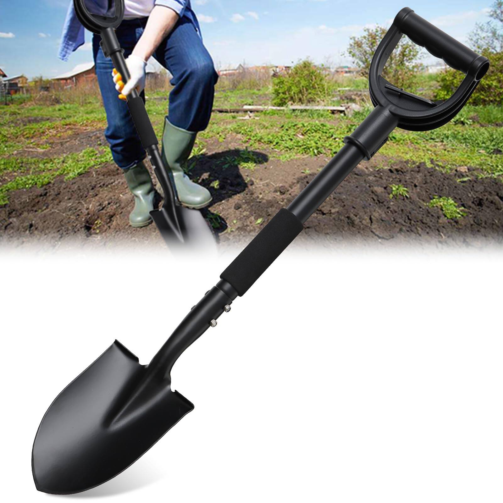 GlowWise - 31" Heavy Duty Mini Shovel, Small Digging Shovel with Curved D-Handle for Gardening, Camping, Kids Beach Sand - Blank