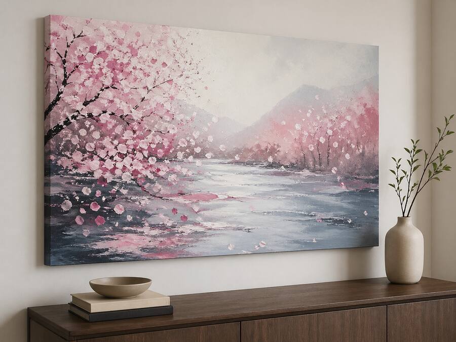 FC Design Large Canvas 24x36" Ready to Hang 24x36" Cherry Blossom River ...