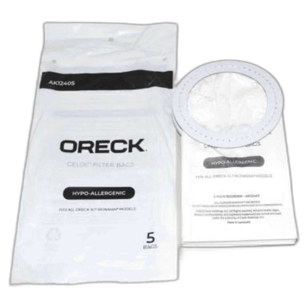 AK12405  
ORECK  
CELOC FILTER BAGS  
HYPO-ALLERGENIC  
FITS ALL ORECK XL VACUUM MODELS  
5 BAGS