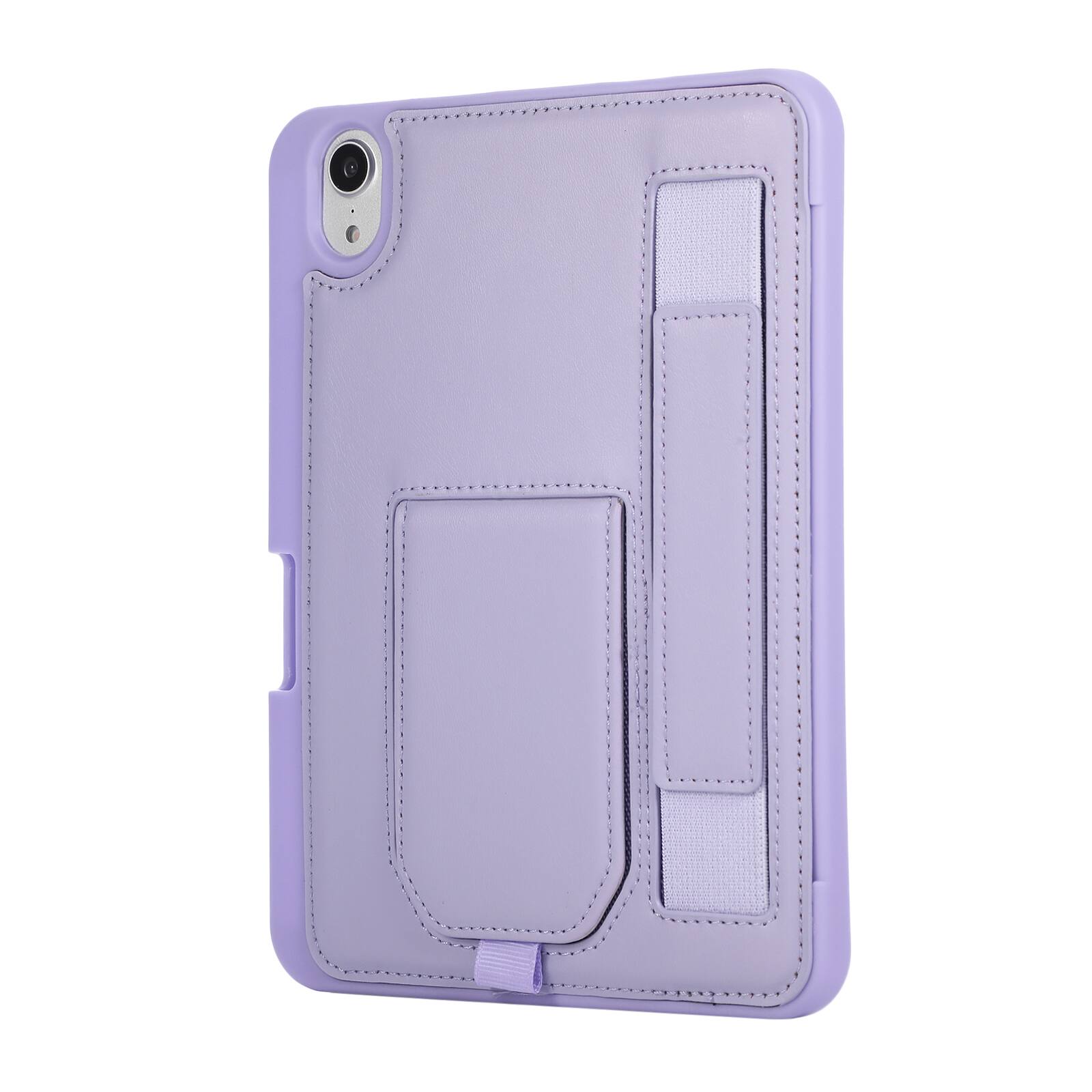 Alt View 1. Dteck - Shockproof Case for Apple iPad mini (A17 Pro) 2024 with Hand Strap and Foldable Stand, PU Leather TPU Protective Cover - Purple.