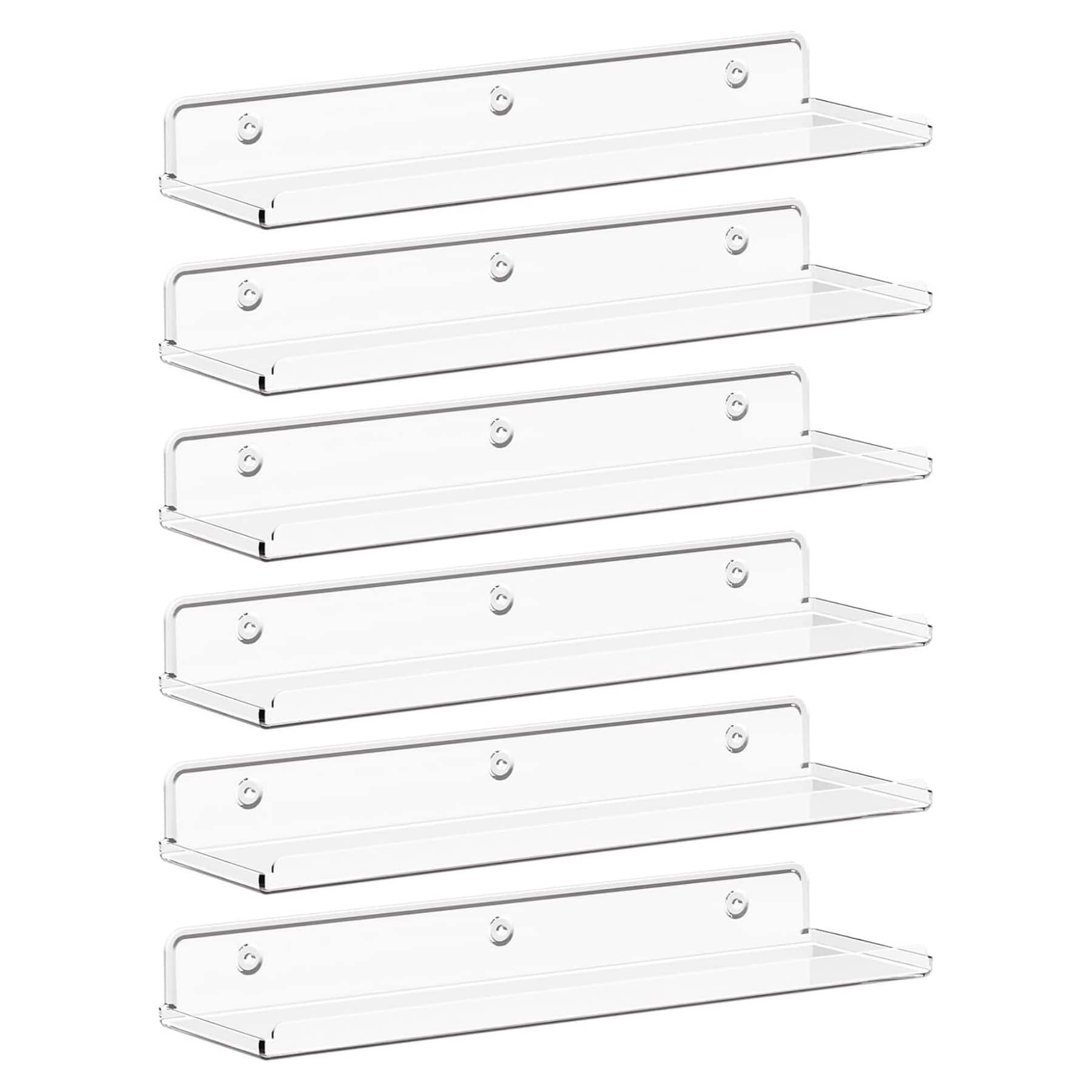 Dazzed Corner - 6 Pack 15" Acrylic Shelf,Floating Shelves for Wall - Clear